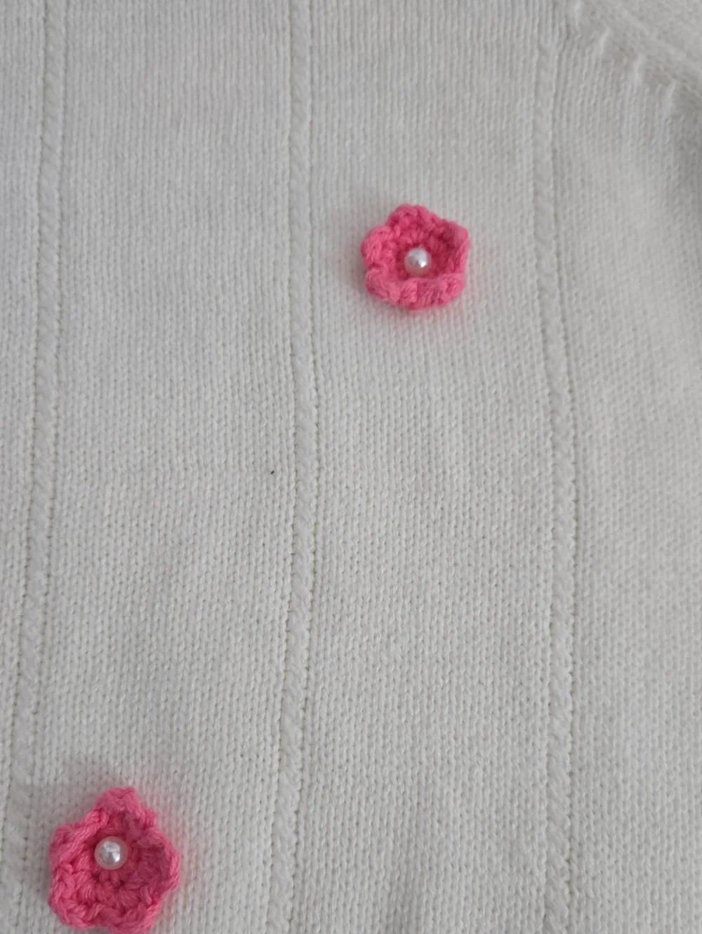 Betsey Johnson Cream Knit Top with Pink Flower Appliqués